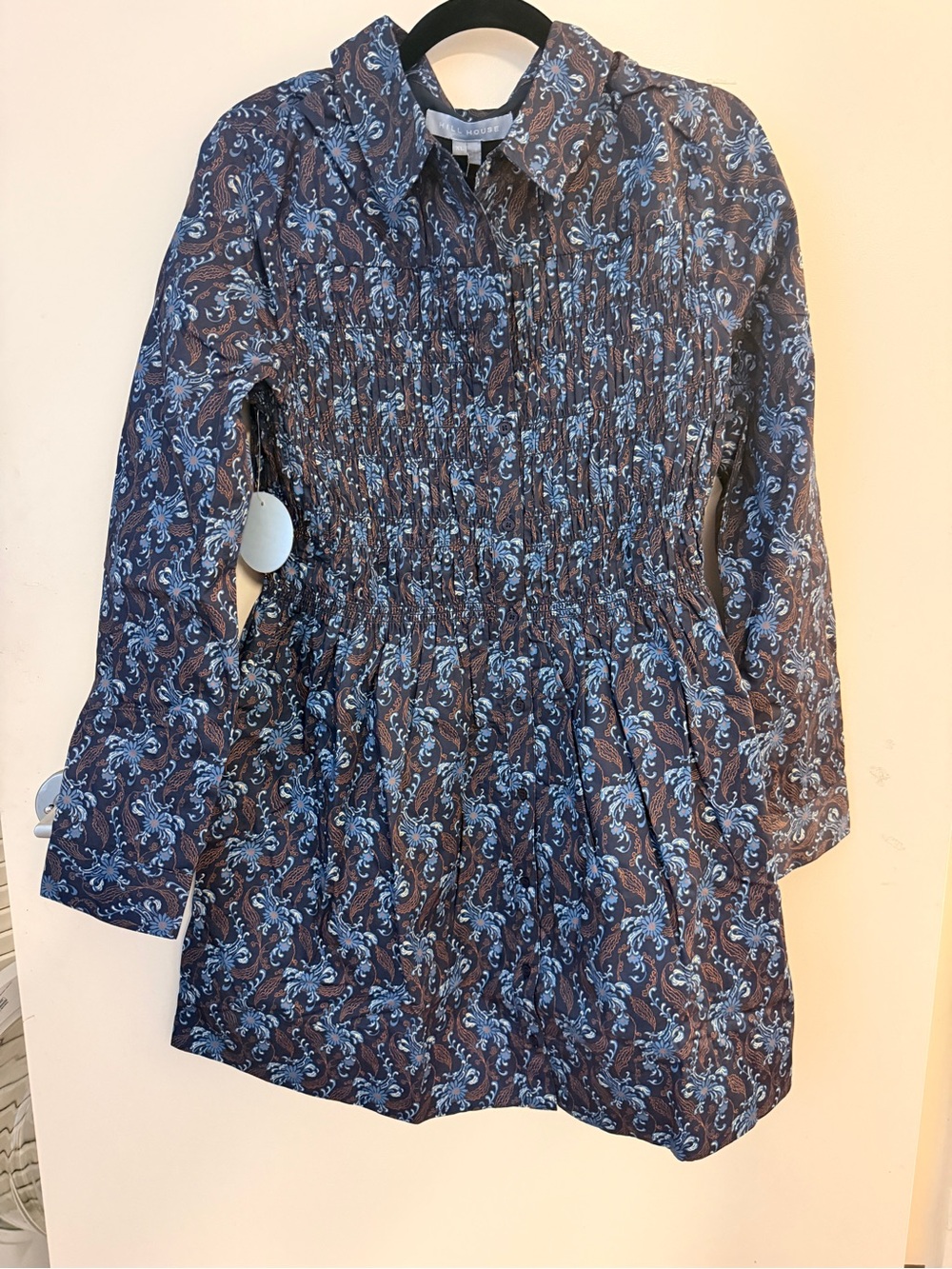 NWT Hill House Home Mira Dress XL Blue Floral Smocked Mini Dress
